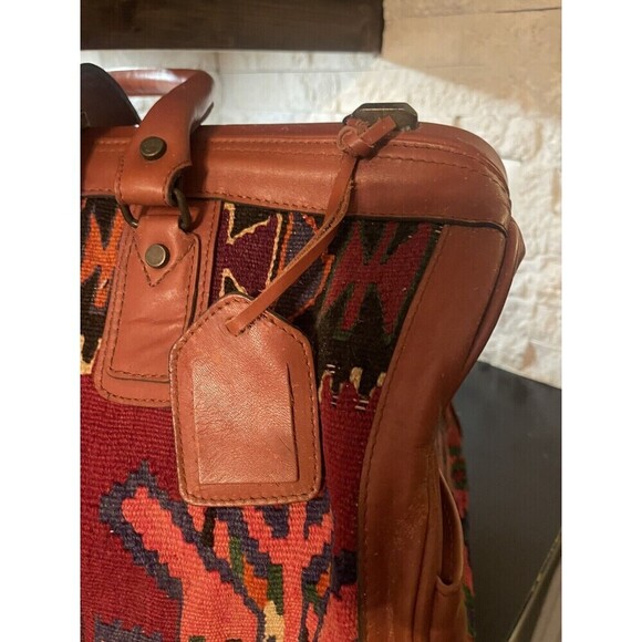 Vintage YUN ART Travel Bag Kilim Wool Leather Turkish Pattern Rush/Tan One Size - Picture 6 of 15